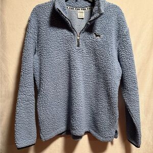 PINK Victoria's Secret Light Blue Sherpa Zip-Up Sweater